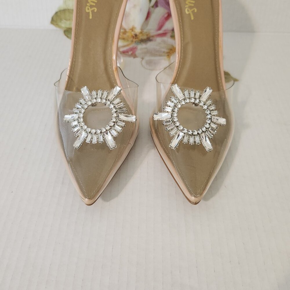 Lulus Women's Size 11 Clear Midnight Light Nude Pointed-Toe Heels - Picture 3 of 8